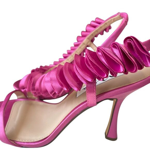 Nina Pink Satin Ruffle Heels Size 8M Y2K Strappy Slingback Party Wedding Shoes - Picture 6 of 11